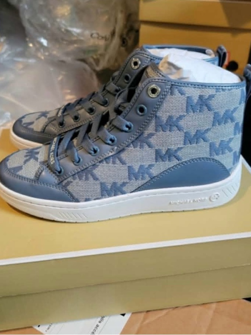 Michael Kors Kids' Light Blue MK Logo High-Top Sneakers